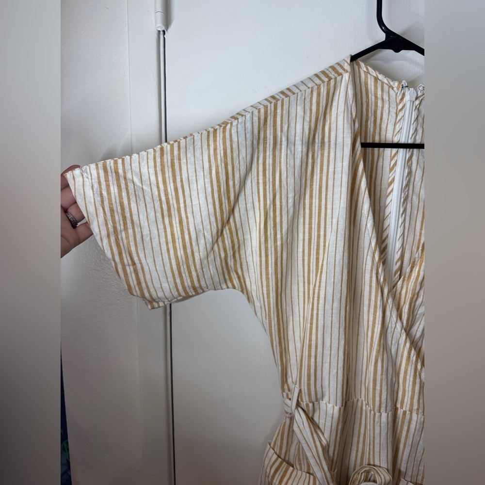Topshop Linen Cotton Blend Mustard Yellow White Striped Jumpsuit US Size 10 - Picture 3 of 15